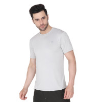 Men Solid Round Neck Polyester Grey T-Shirt