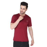 Men Solid Round Neck Polyester Maroon T-Shirt