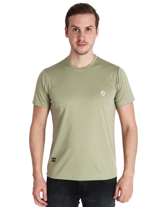 Men Printed Round Neck Elastane Light Green T-Shirt